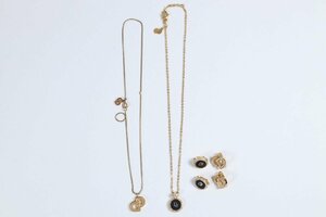 【4点】 Christian Dior クリスチャンディオール CD ヴィンテージ ネックレス イヤリング ゴールドカラー アクセサリー 1513-MS