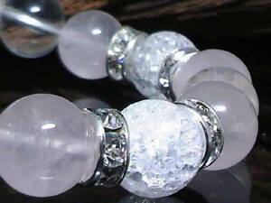 クラック水晶ローズクォーツx水晶１０ミリ銀ロンデル