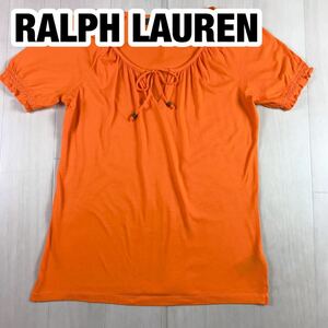 LAUREN RALPH LAUREN ローレン ラルフローレン 半袖 チェニック Tシャツ S オレンジ 絞り リボン