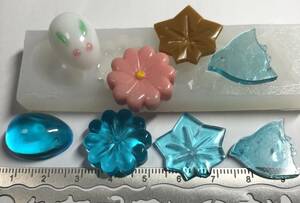 シリコンモールド【雪うさぎ　練り切り　もみじ饅頭　和菓子４種】デコパーツ、レジン、ドールハウス、型、即決