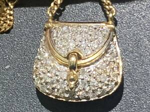 K18 天然ダイヤモンド バッグ 財布 モチーフ/ペンダントトップ ネックレス 0.31ct ジュエリー jewelry 総重量 約5.3ｇ 750 18K 刻印 現状