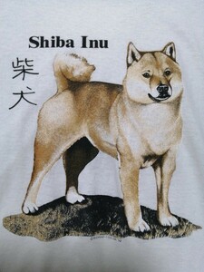 断捨離!レアT多数出品中! 90s米国製ビンテージ『柴犬 Shiba dog アート プリント Tシャツ XL シングルステッチ』イヌ いぬ