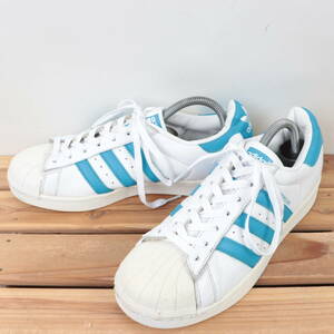 z1778 アディダス スーパースター US8 26.0cm/白 ホワイト 水色 ライトブルー adidas SUPERSTAR メンズ スニーカー 中古