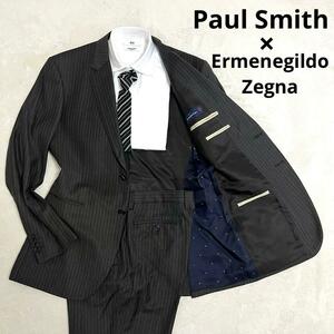 519 Paul Smith ポールスミス × Ermenegildo Zegna エルメネジルド ゼニア セットアップスーツ ブラウン L 黒タグ 現行 ストライプ