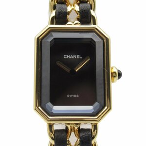 CHANEL シャネル 腕時計 プルミエールL ブラック系 GP（ゴールドメッキ） レザーベルト 中古 レディース