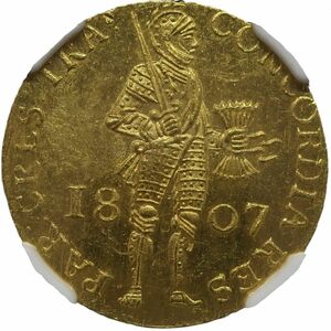 【最高鑑定】 1807 ネーデルラント ダカット金貨 ユトレヒト 鎧の騎士 オランダ MS64 NGC アンティークコイン 実物資産 ハイグレード!!