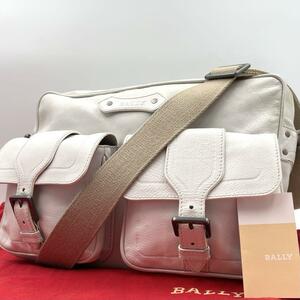 《極美品/希少》BALLY バリー メンズ ビジネス レザーショルダーバッグ メッセンジャーバッグ A4可 斜め掛け ホワイト 保存袋