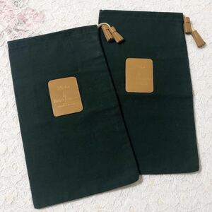 ポロ・ラルフローレン「POLO RALPHLAUREN」シューズ保存袋 2枚 （3705） 正規品 付属品 内袋 布袋 巾着袋 18×32cm グリーン フリンジ付き