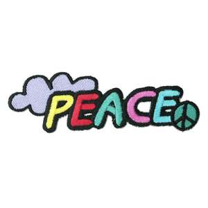 アイロンワッペン PEACE ピース カラフル パープル 平和 メッセージ デザイン 簡単貼り付け アップリケ 刺繍 裁縫 