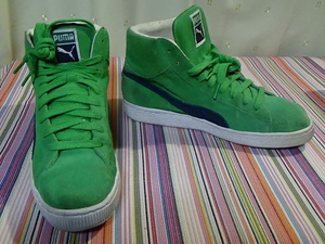 ◎ PUMA Suede　MID　HI　プーマ　スウェード　ミッド ハイ ライトグリーン　ネイビー　緑　紺　27ｃｍ　ベトナム製　レトロ　ビンテージ