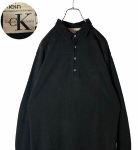 カルバンクライン CK刺繍ロゴ シンプルブラックポロシャツ 古着 ゆったりサイズ