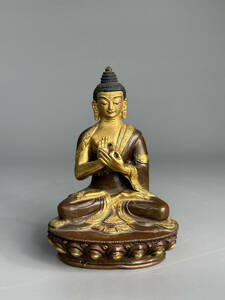 仏教美術　清朝　清代　銅製　渡金　仏像　佛像　如来　置物　唐物　古物　243S6