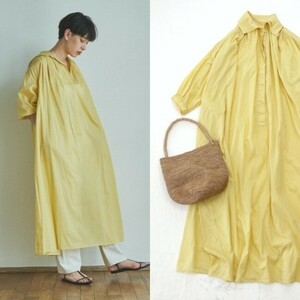 【即決】美品*1.7万 Audrey and John Wad｜柔らかコットン♪たっぷりロングワンピース イエロー（オードリーアンドジョンワッド）