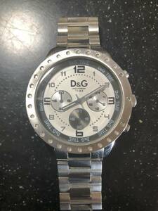 腕時計 DOLCE＆GABBANA ドルチェ&ガッバーナ D&G 稼働品2024年3月2日電池交換済 クロノグラフ デイト 白/黒文字盤 腕周り約17cm 中古品即決