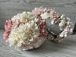 ブーケ　花冠　セット　造花　結婚式　コスプレ　ウエディング　ヘアアクセサリー　パーティー