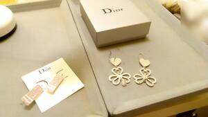 ★送料無料即決★ ディオール(Dior)ピンクトロッター・シルバーカラーラインストーン ピアス　2点セット