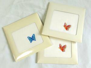 福祉バザー　タオルハンカチ 蝶の刺繍 3枚