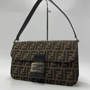 1円《極美品》 FENDI マンマバケット ハンドバッグ ワンショルダー トート ズッカ キャンバス レザー ブラウン ゴールド金具 フェンディ