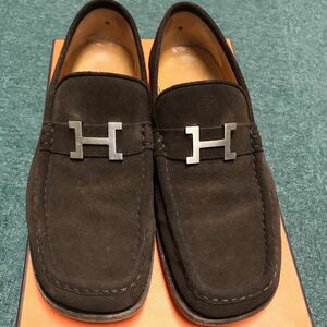 送料無料　HERMES エルメス サイズ:41.5(26.5cm相当) ローファー ブラウン 茶 ビジネス シューズ スエード 革靴 イタリア製