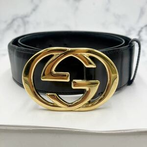 □【売り切り】GUCCI グッチ レザーベルト インターロッキングG ブラック 70-28 037 01/79 1510 レディース 