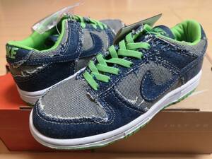 NIKE DUNK LOW PS デニム 20cm (305044-444ナイダンクロー青デニムジーンズ緑子ども用シューズ男子用スニーカー新品未使用デッドストック