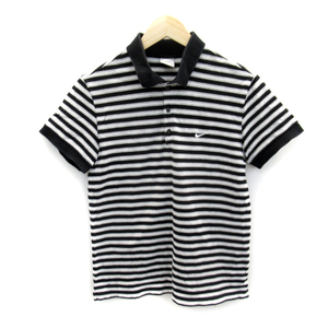 ナイキ NIKE ポロシャツ 半袖 ポロカラー ボーダー柄 ロゴ刺繍 M 黒 白 グレー /SY24 メンズ