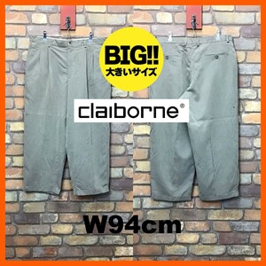 BP3-071★W94センチ位★格安!!★USA買付商品★【claiborne クレイボーン】2タック ワイドスラックス【W38 メンズ XL】グリーン系 USA古着