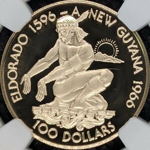 【最高鑑定】 1976年 ガイアナ 100ドル インディアン 金貨 NGC PF70 ウルトラカメオ アンティーク コイン イギリス