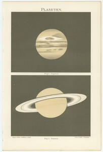 ☆アンティーク天文図版 「木星と土星」ドイツ1898年頃　リトグラフ☆ 天体観測 宇宙 星座図 天文古書