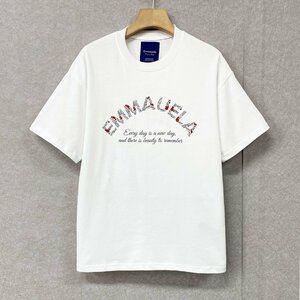 新作・半袖Tシャツ 定価2万◆Emmauela・イタリア・ミラノ発◆コットン100％ 速乾 吸汗 薄手 バラ ロゴ カットソー 定番 男女兼用 L/48