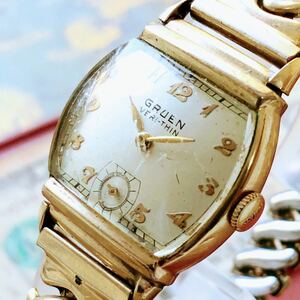 #3032【渋くてお洒落】メンズ 腕時計 グリュエン 動作品 15石 アンティーク 1944年 ヴィンテージ 手巻き 機械式 GRUEN VERY-THIN 金張り