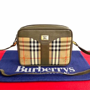 ほぼ未使用 Burberrys バーバリーズ ヴィンテージ ノバチェック キャンバス レザー 本革 ショルダーバッグ ポシェット ブラウン 41094