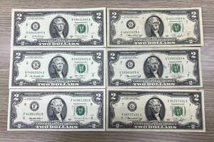 ■アメリカ　USA　USD　２ドル紙幣　幸運　６枚セット