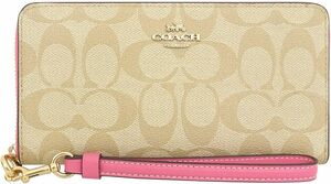 コーチ COACH 財布 FC4452 C4452 ライトカーキ×ペチュニア シグネチャー ロング ジップ アラウンド ウォレット アウトレット品 2023SS