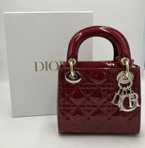 【美品】Christian Dior Lady Dior バッグ　ミニ　パテントレザー　レッド ディオール