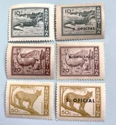 海外切手　未使用　外国切手　アルゼンチン　動物3種　加刷の有りと無しのセット