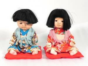 [R661]市松人形 男女一対 男児 女児 お座り プラスチック アンティーク