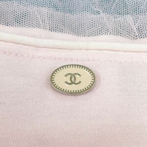 シャネル☆CHANEL☆09P ピンク　カットソー　Tシャツ　チュールレース付　後ろ襟CCチャーム　size38