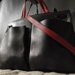 1円~【保存袋付/極美品】BALLY バリー ビジネスバッグ メンズ ハンド トート 手提げ 肩掛け 2way A4 PC 書類鞄 Bロゴ レザー 黒 赤 