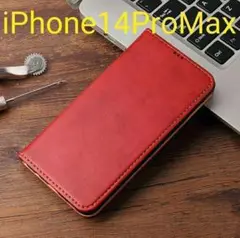 iPhone14ProMax 用ケース  赤  手帳型　スマホケース nari