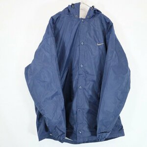 90s NIKE ナイキ ベンチコート ナイロンジャケット スポーツ ブルゾン 大きいサイズ ネイビー ( メンズ XL ) N2129 1円スタート