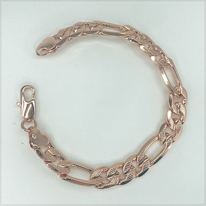 [BRACELET] 14K 585 Rose Gold Filled センター溝 ドット デザイン 6面フィガロ ローズゴールド ブレスレット 12ｘ220mm (31g)【送料無料】