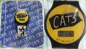 即決 激レア 珍品 未使用 劇団四季 CATS 1981年? 当時物 腕時計 訳有 ミュージカル キャッツ ネコ 猫 貴重 デジタル ウォッチ 時計 黒猫