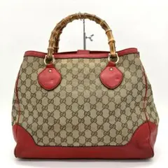 【GUCCI】ハンドバッグ　ダイアナ　バンブー　GGキャンバス　レッド