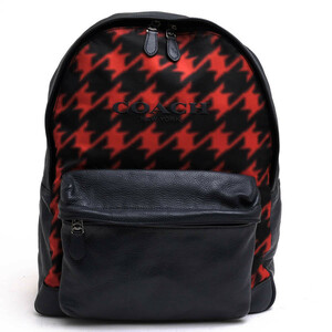 COACH コーチ リュック F71755 Campus Backpack In Printed Nylon キャンパス バックパック RED HOUNDSTOOTH 千鳥柄 デイパック シボ革 シ