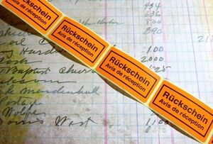 海外紙もの　ドイツ　郵便ラベルシール 　オレンジ　ラッピング　封印　30枚　
