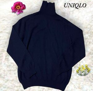 UNIQLO ユニクロ カシミヤ100% ハイネック ニット メンズ 紺 XL 大きいサイズ ビックサイズ 長袖 セーター