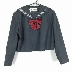 1円 セーラー服 リボン 上着 大きいサイズ 特大 冬物 水色3本線 女子 学生服 千葉聖徳大学附属女子高校 グレー 制服 中古 ランクC NA1619