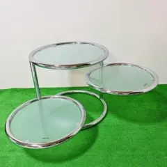 丸テーブル ミッドセンチュリー トリプトル ガラステーブル コーヒーテーブル