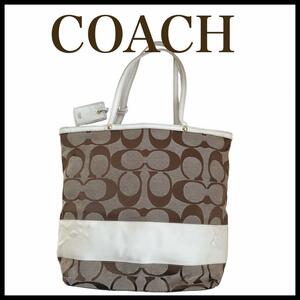 【COACH】シグネチャー　ロゴ　トートバッグ　アイボリー　F10125